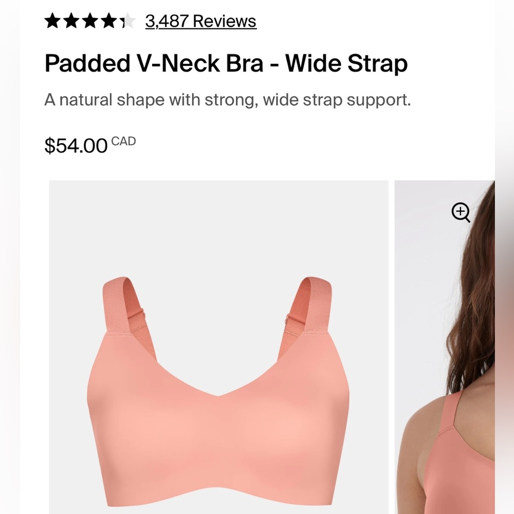 Knix Padded V-Neck Evolution Bra Wide Straps Size 7+ (Fits 38E, 38F, 36F)